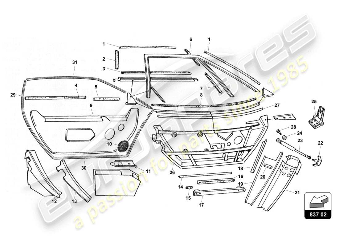 lamborghini countach 25th anniversary (1989) porte diagramma delle parti