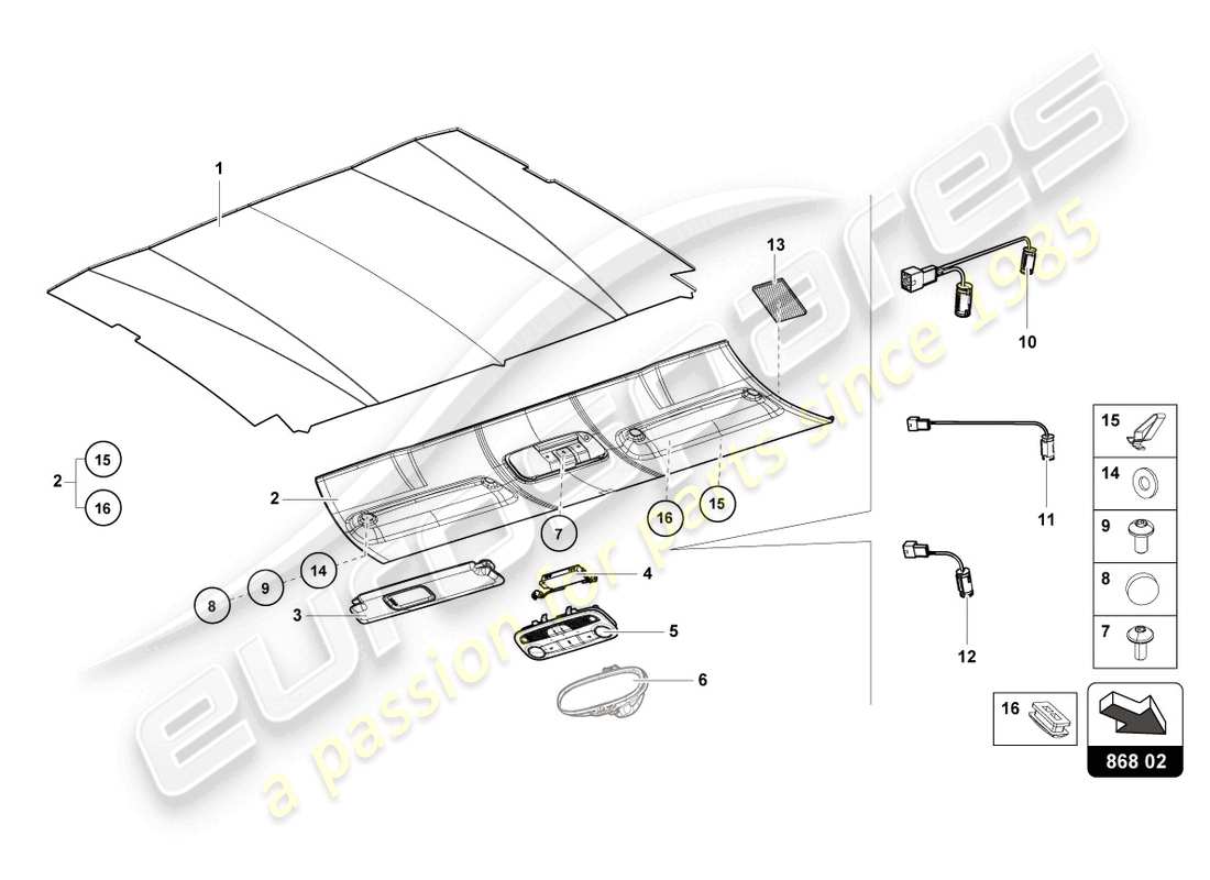 lamborghini sto (2024) rivestimento del tetto diagramma delle parti