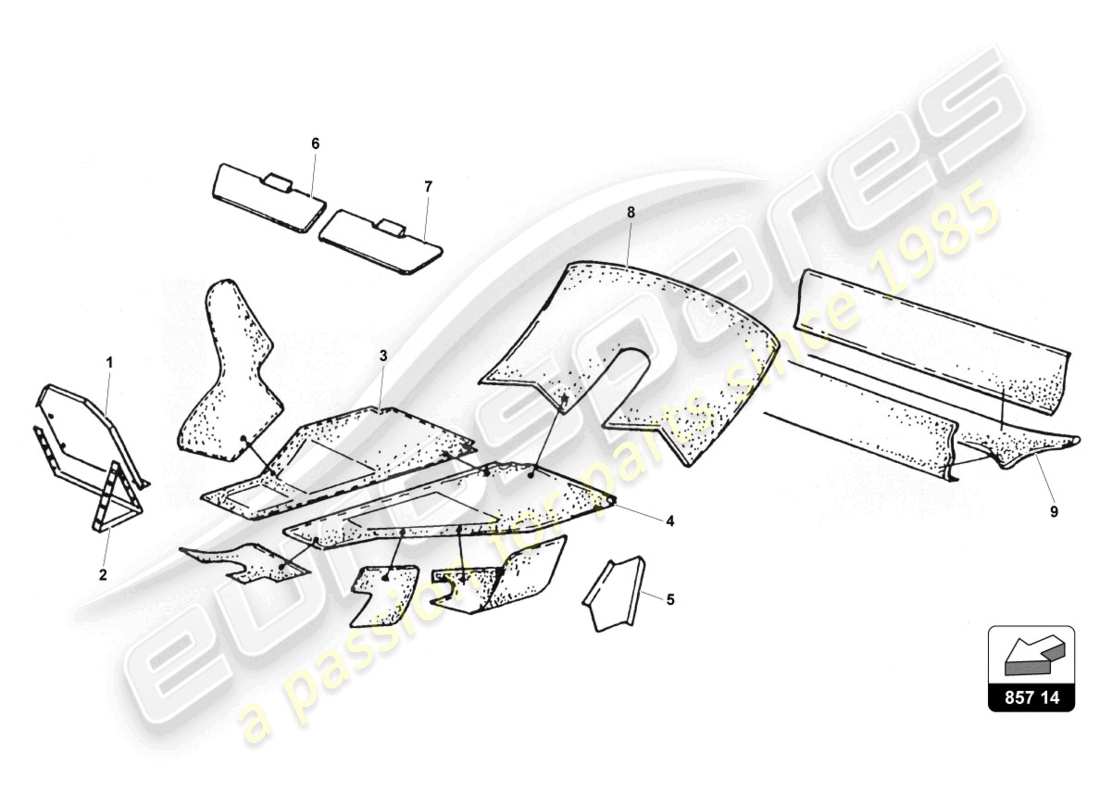 lamborghini countach 25th anniversary (1989) tappeti interni diagramma delle parti