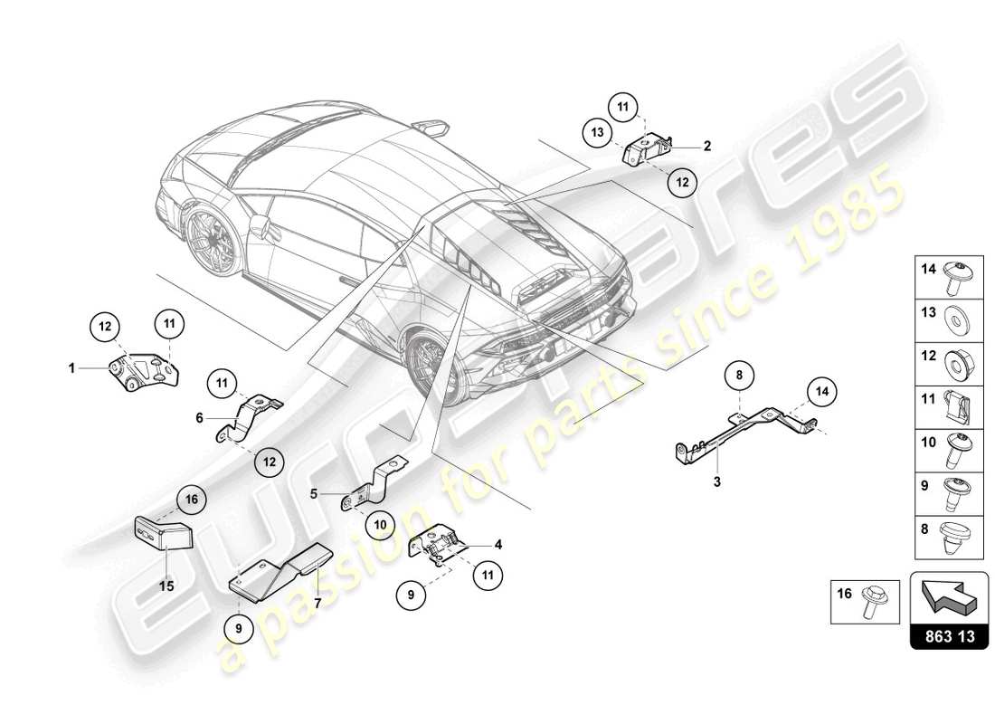 lamborghini evo coupe 2wd (2022) parti di fissaggio del motore schema delle parti