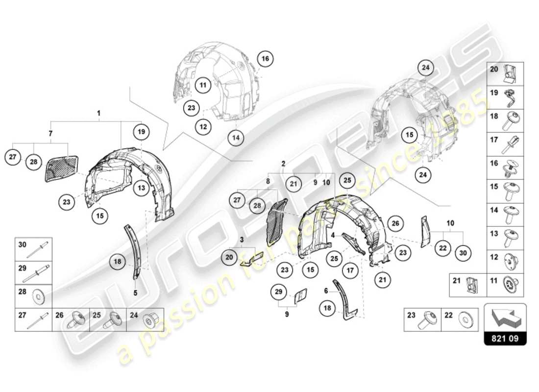 lamborghini sterrato (2024) rivestimento passaruota diagramma delle parti