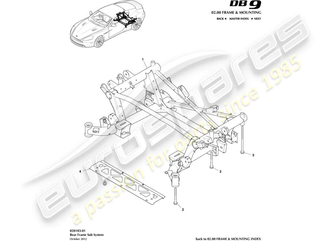 aston martin db9 (2016) schema delle parti del sottotelaio posteriore