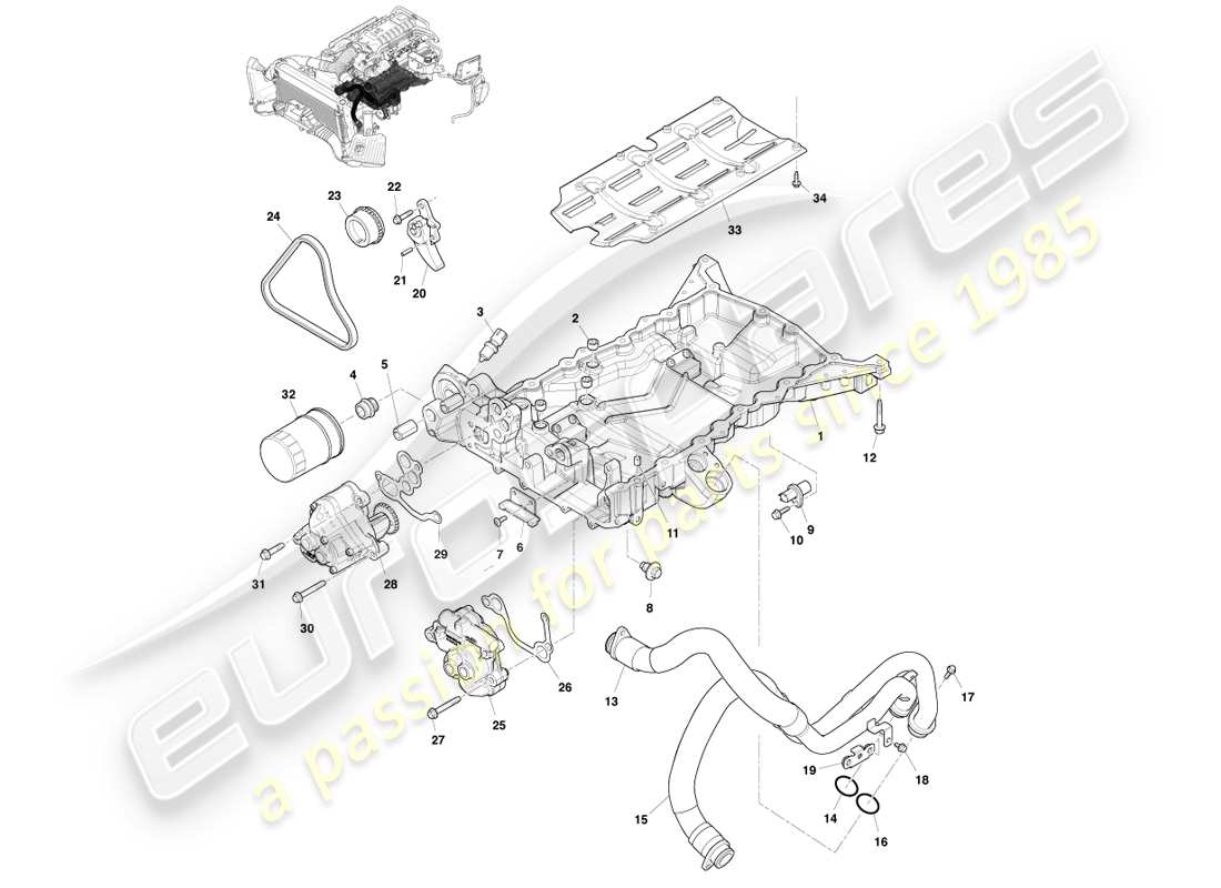 aston martin v8 vantage (2007) lubrificazione del motore, diagramma delle parti del motore
