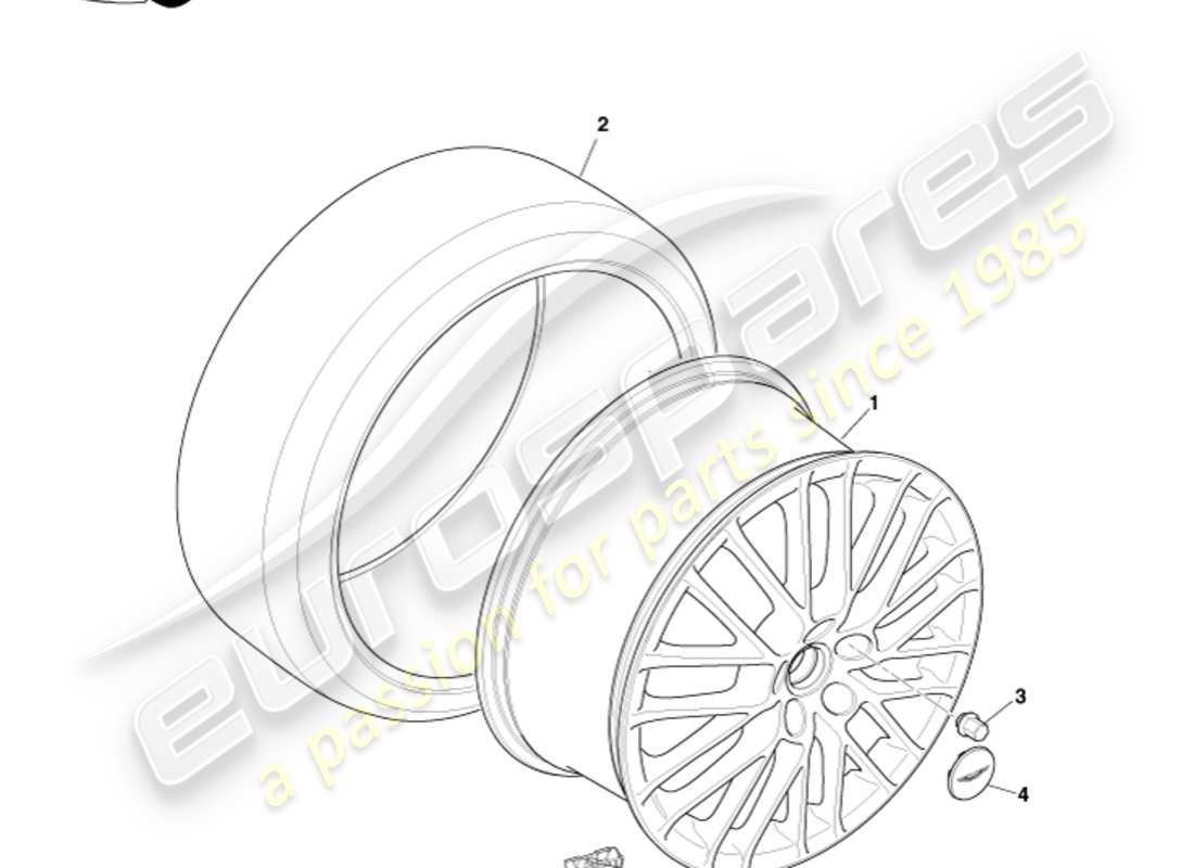 aston martin v8 vantage (2016) ruote e pneumatici anteriori, diagramma delle parti da 09my a 12.25my
