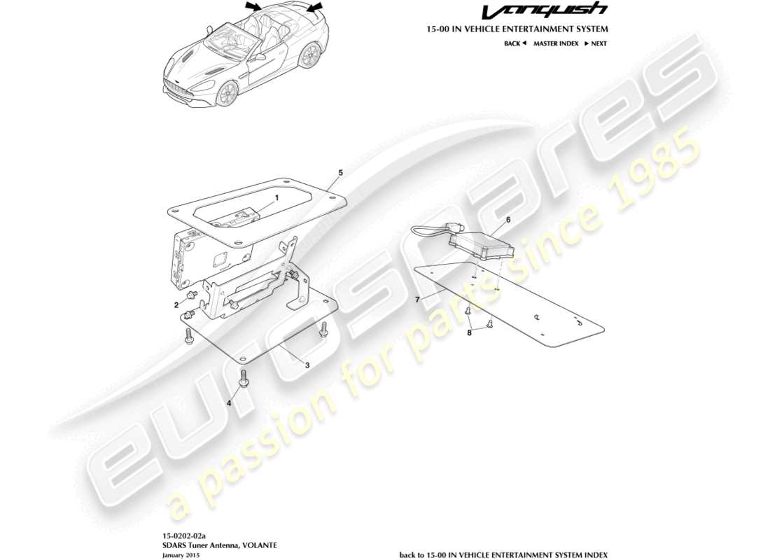 aston martin vanquish (2017) sintonizzatore sdars, diagramma delle parti volante