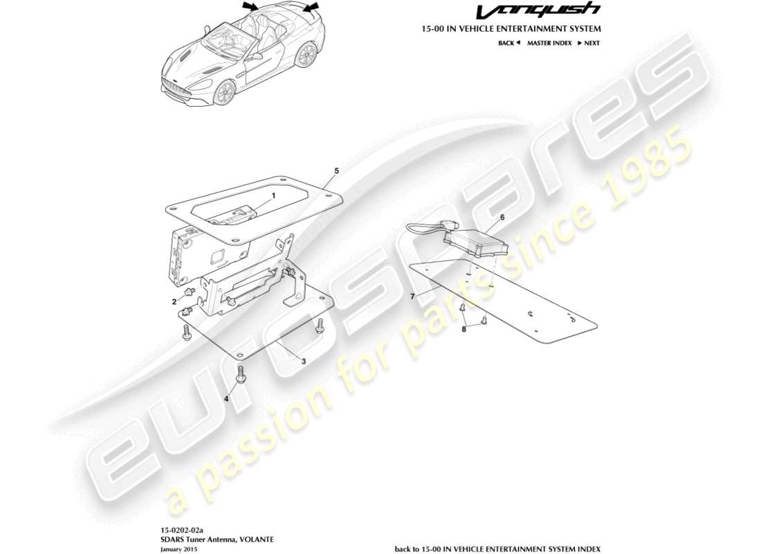 aston martin vanquish (2016) sintonizzatore sdars, volante diagramma delle parti