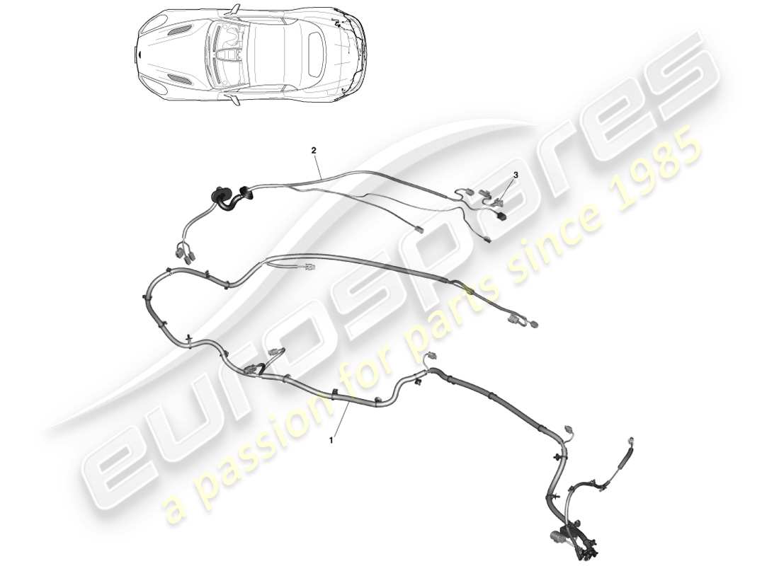 aston martin vanquish (2014) cablaggio dell'estremità posteriore, diagramma delle parti del volante