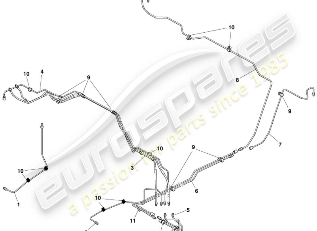 aston martin rapide (2017) diagramma delle parti di tubazioni e tubi flessibili dei freni, guida a destra