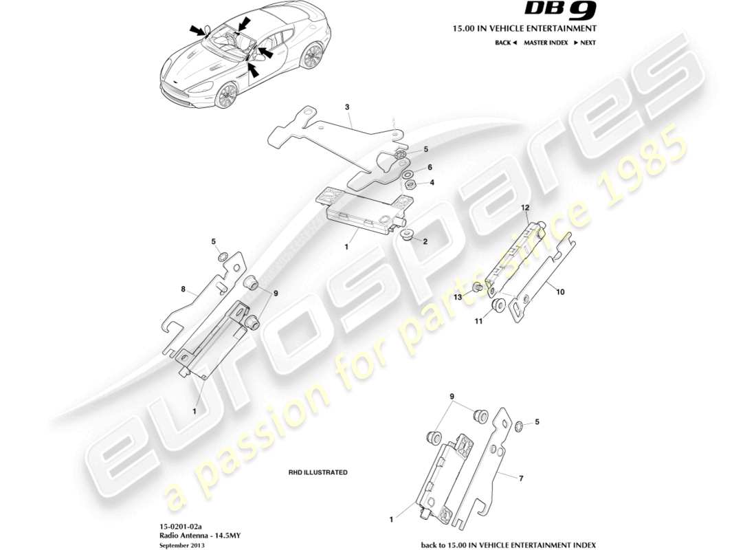 aston martin db9 (2013) antenna radio, 14.5my diagramma delle parti