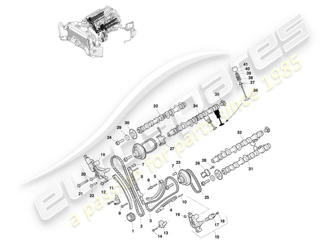 aston martin v8 vantage (2005) diagramma delle parti del treno di valvole