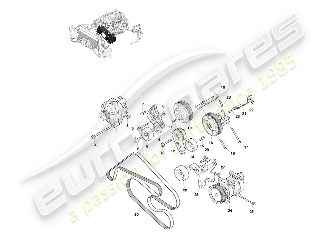 aston martin v8 vantage (2005) diagramma delle parti della trasmissione accessoria