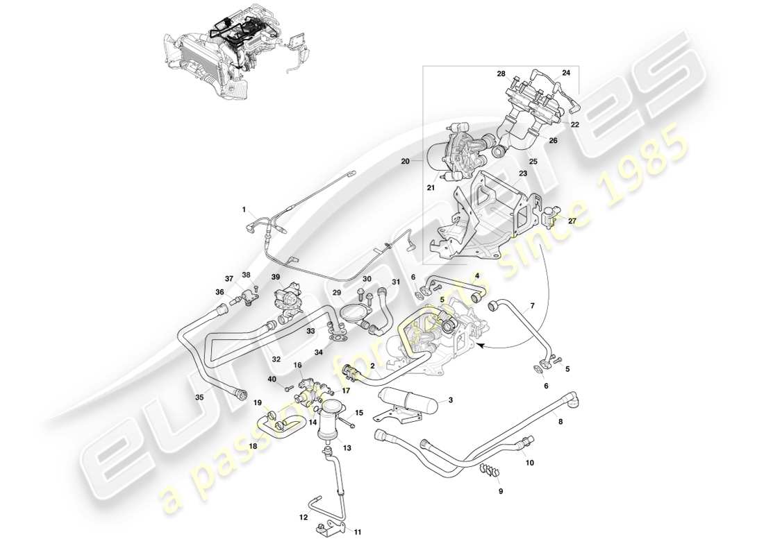 aston martin v8 vantage (2005) diagramma delle parti del controllo delle emissioni