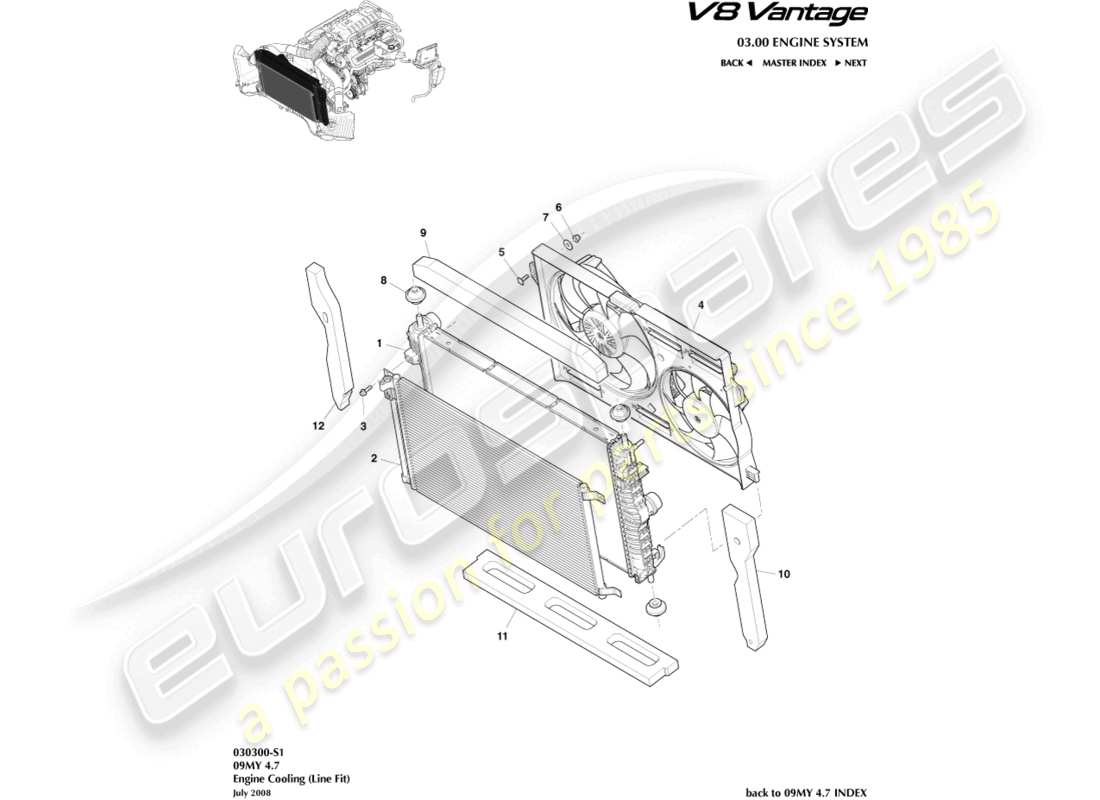 aston martin v8 vantage (2006) diagramma delle parti del raffreddamento del motore (adattamento in linea).