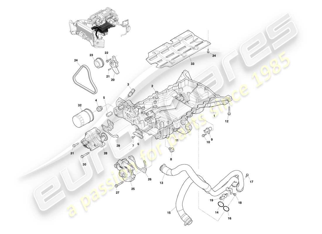 aston martin v8 vantage (2005) lubrificazione del motore, diagramma delle parti del motore