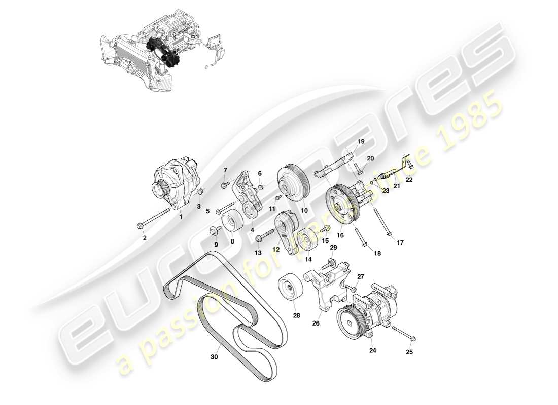 aston martin v8 vantage (2007) diagramma delle parti della trasmissione accessoria