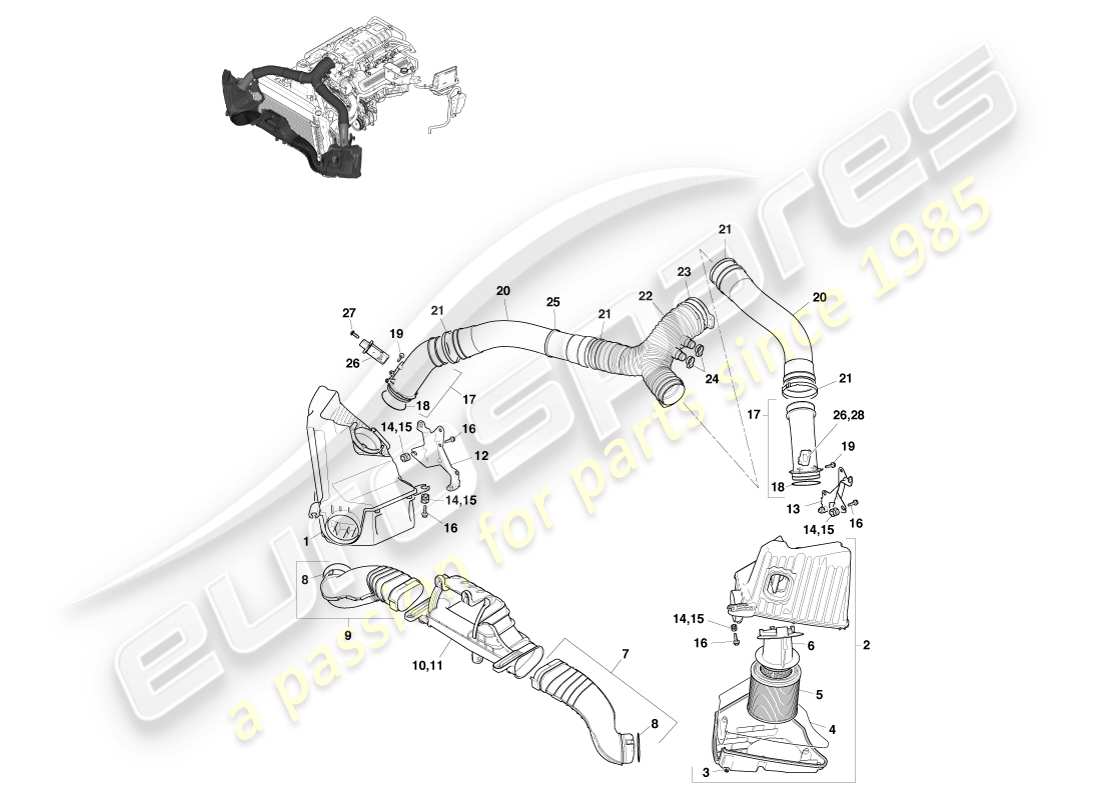 aston martin v8 vantage (2005) diagramma delle parti di ricarica dell'aria