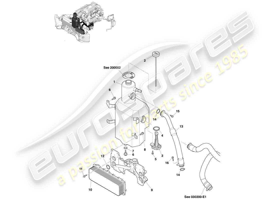 aston martin v8 vantage (2005) lubrificazione del motore, diagramma delle parti di montaggio in linea