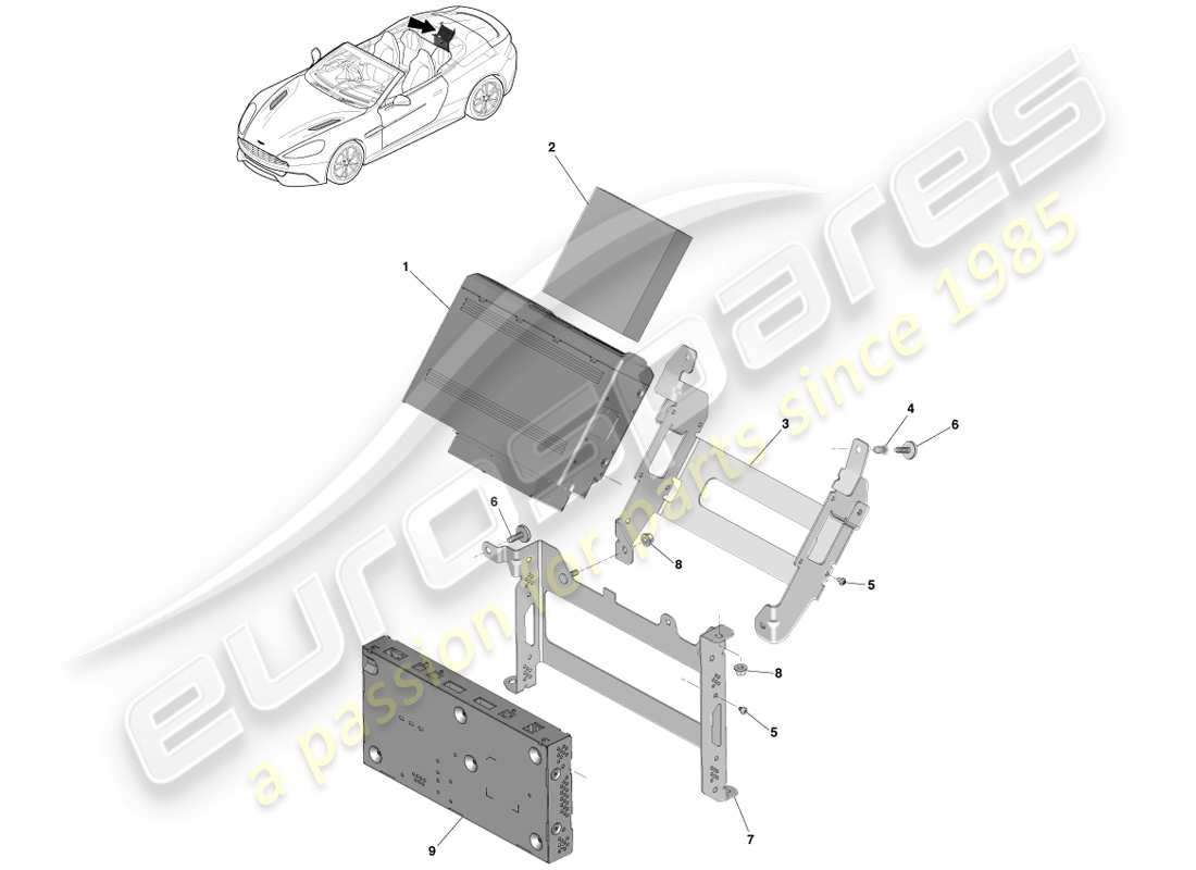 aston martin vanquish (2013) multilettore cd, volante diagramma delle parti