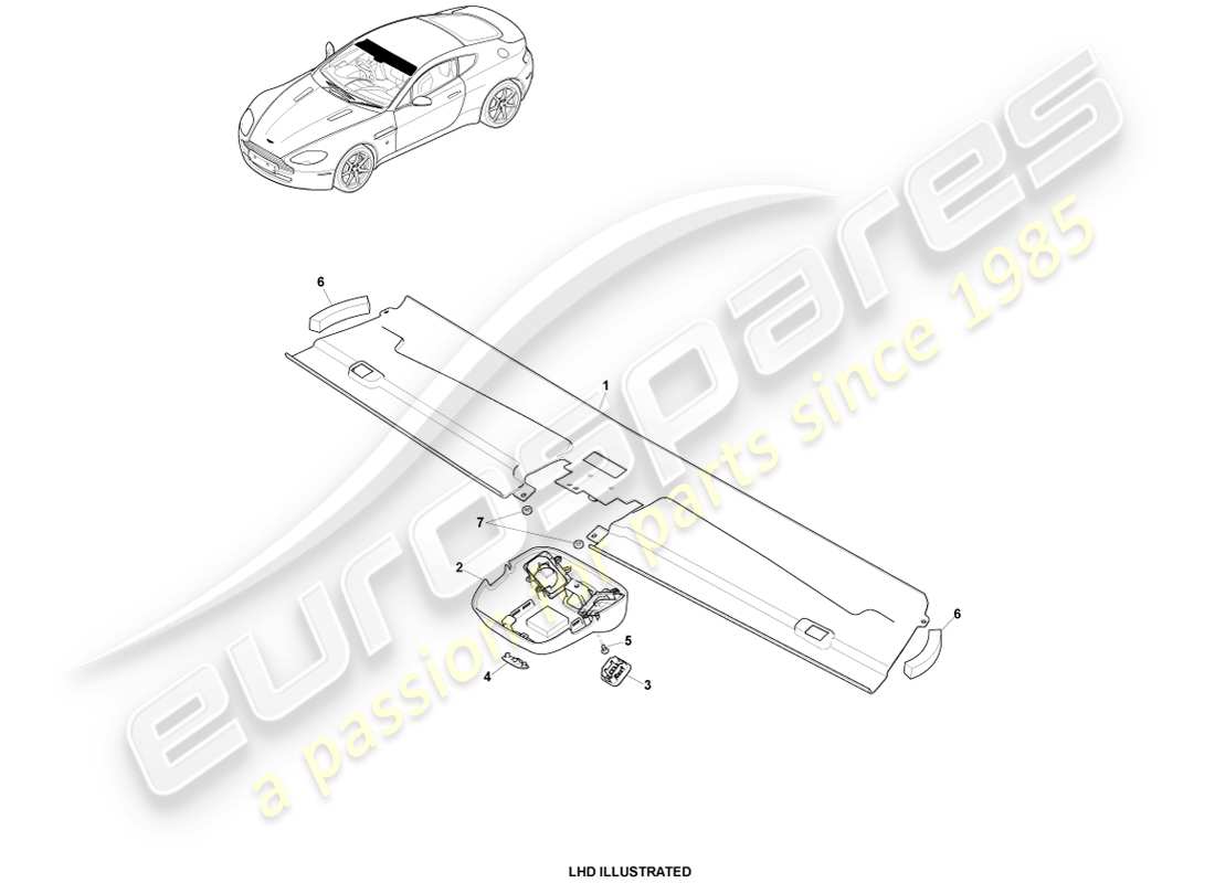 aston martin v8 vantage (2007) schema delle parti del rivestimento della testata, coupé 09my
