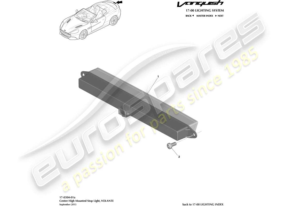 aston martin vanquish (2016) luce stop montata in alto, volante diagramma delle parti