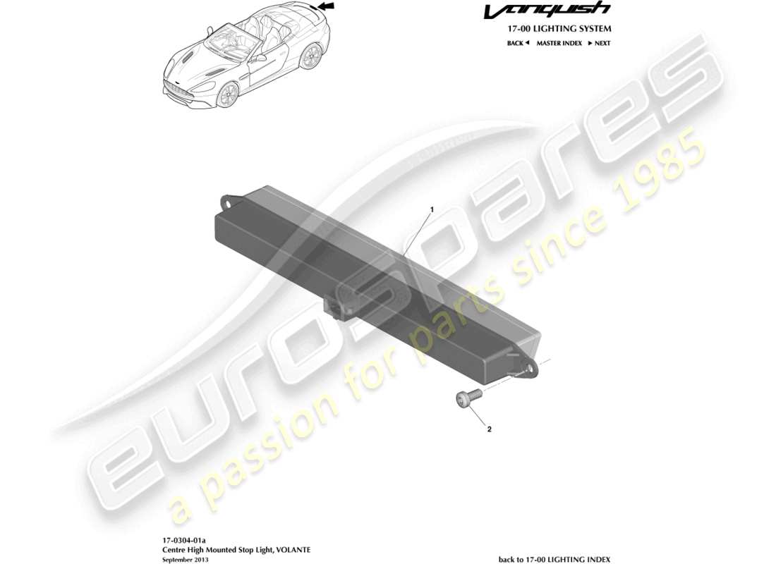 aston martin vanquish (2017) luce stop montata in alto, diagramma delle parti volante