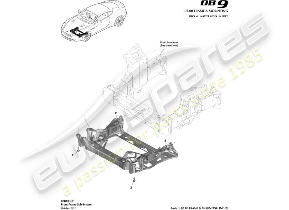 aston martin db9 (2014) schema delle parti del sottotelaio anteriore