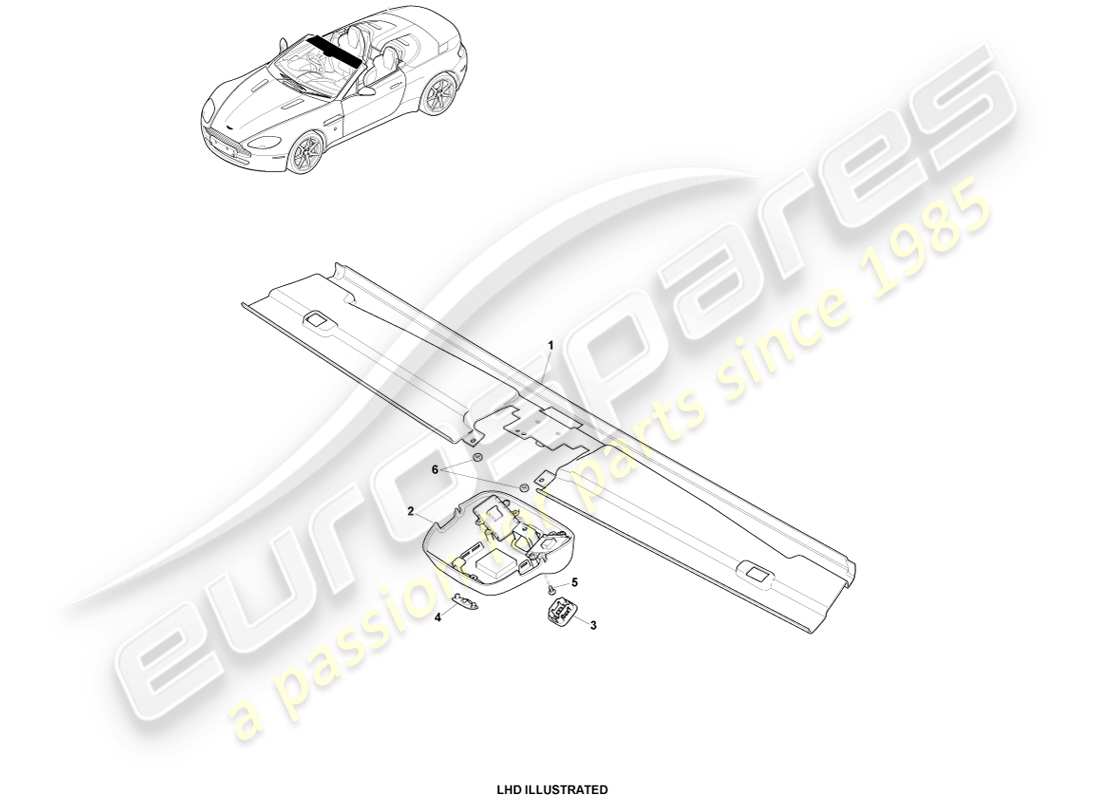 aston martin v8 vantage (2005) rivestimento della testata, diagramma delle parti roadster 09my