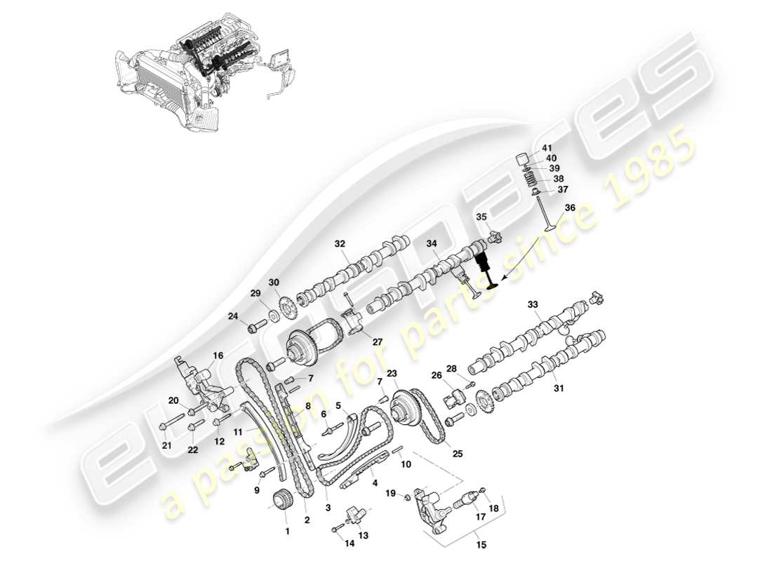 aston martin v8 vantage (2007) diagramma delle parti del treno di valvole