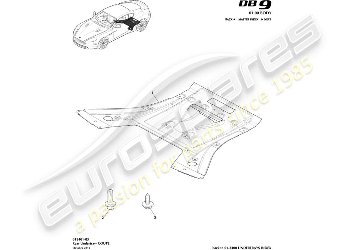 aston martin db9 (2014) sottocodone posteriore, schema delle parti coupé