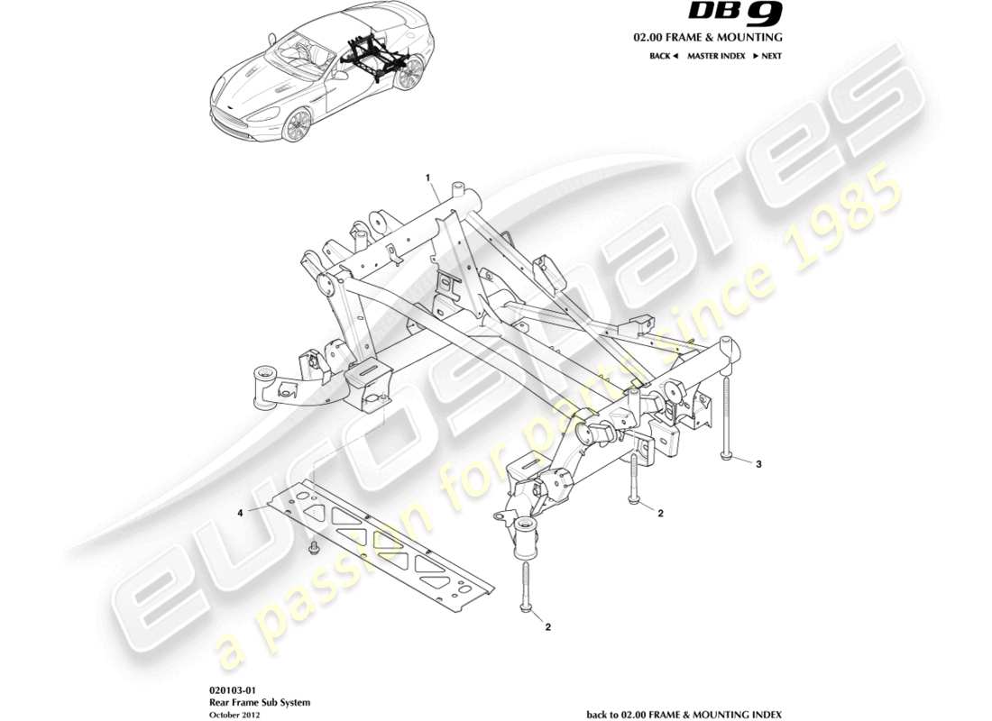 aston martin db9 (2014) schema delle parti del sottotelaio posteriore