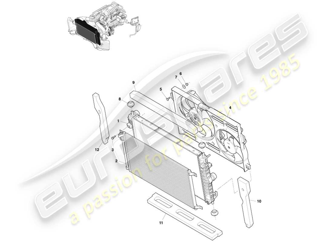 aston martin v8 vantage (2005) diagramma delle parti del raffreddamento del motore (adattamento in linea).