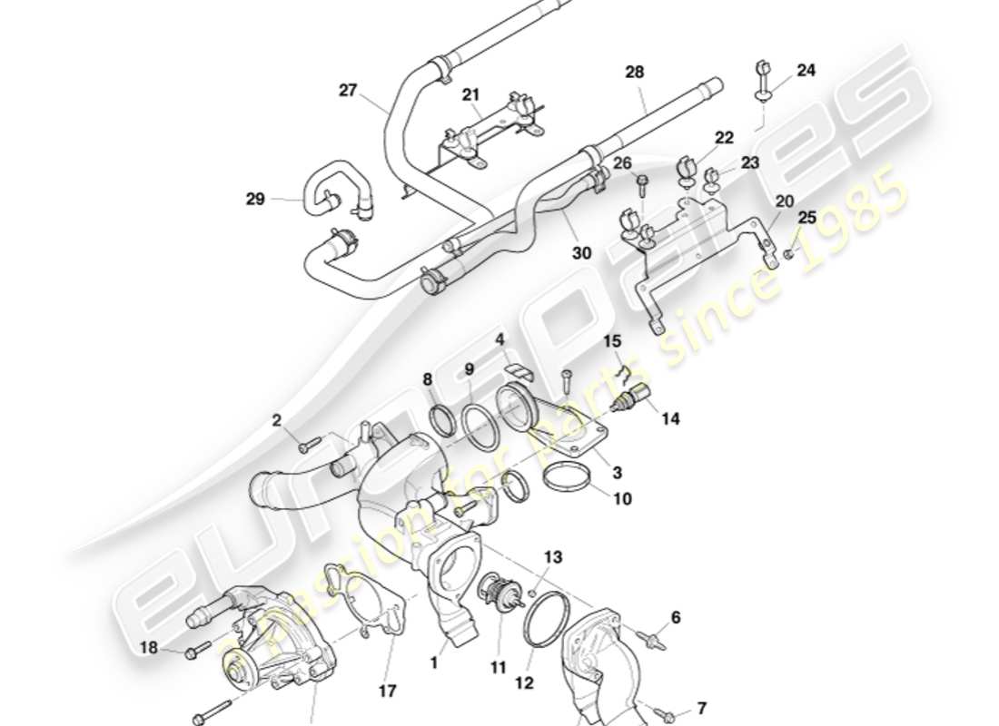 aston martin v8 vantage (2013) diagramma delle parti di raffreddamento del motore
