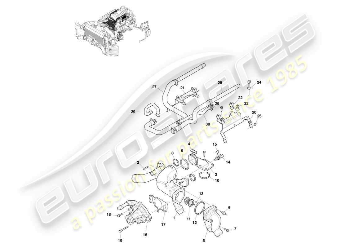 aston martin v8 vantage (2007) diagramma delle parti di raffreddamento del motore