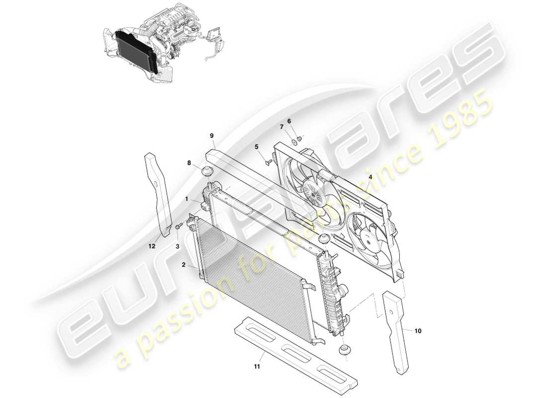 aston martin v8 vantage (2007) diagramma delle parti del raffreddamento del motore (adattamento in linea).