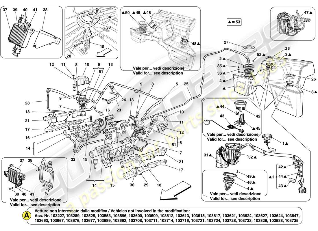 ferrari california (europe) pompa del carburante e tubi di connessione schema delle parti