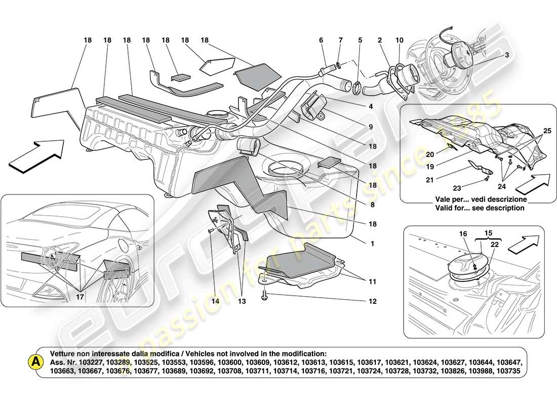 ferrari california (europe) diagramma delle parti del serbatoio del carburante