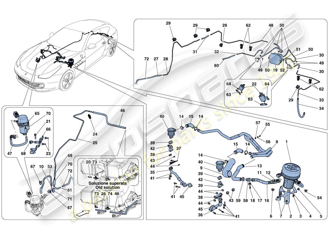 ferrari gtc4 lusso (rhd) schema delle parti del sistema d'aria secondaria