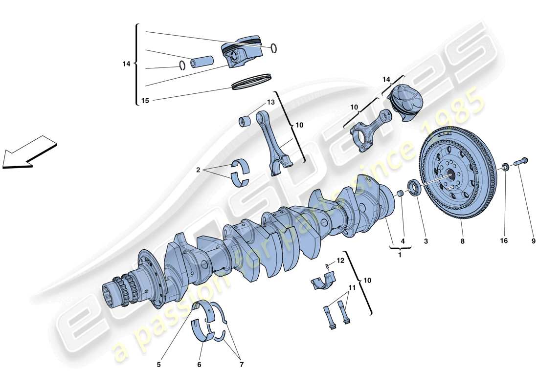 ferrari gtc4 lusso (rhd) albero motore - bielle e pistoni schema parte
