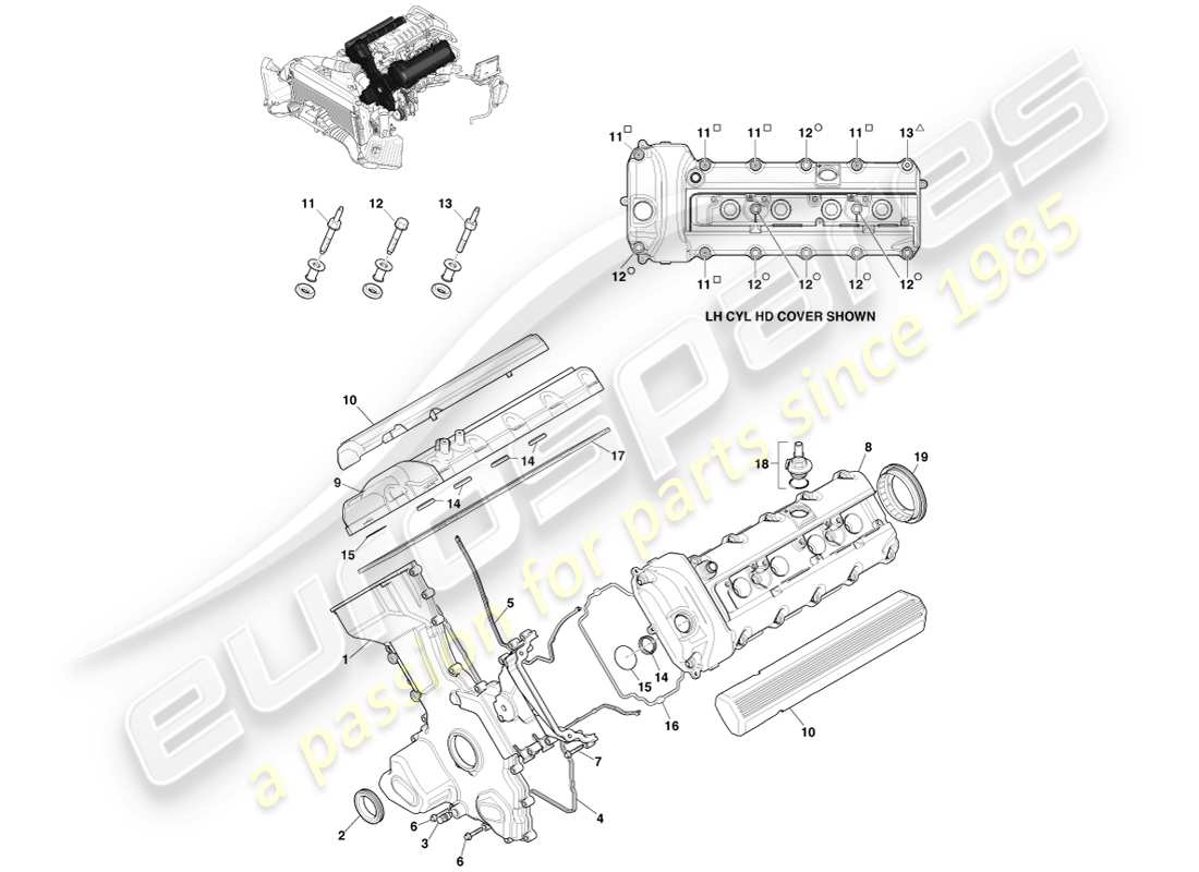 aston martin v8 vantage (2007) diagramma delle parti di tenuta del motore