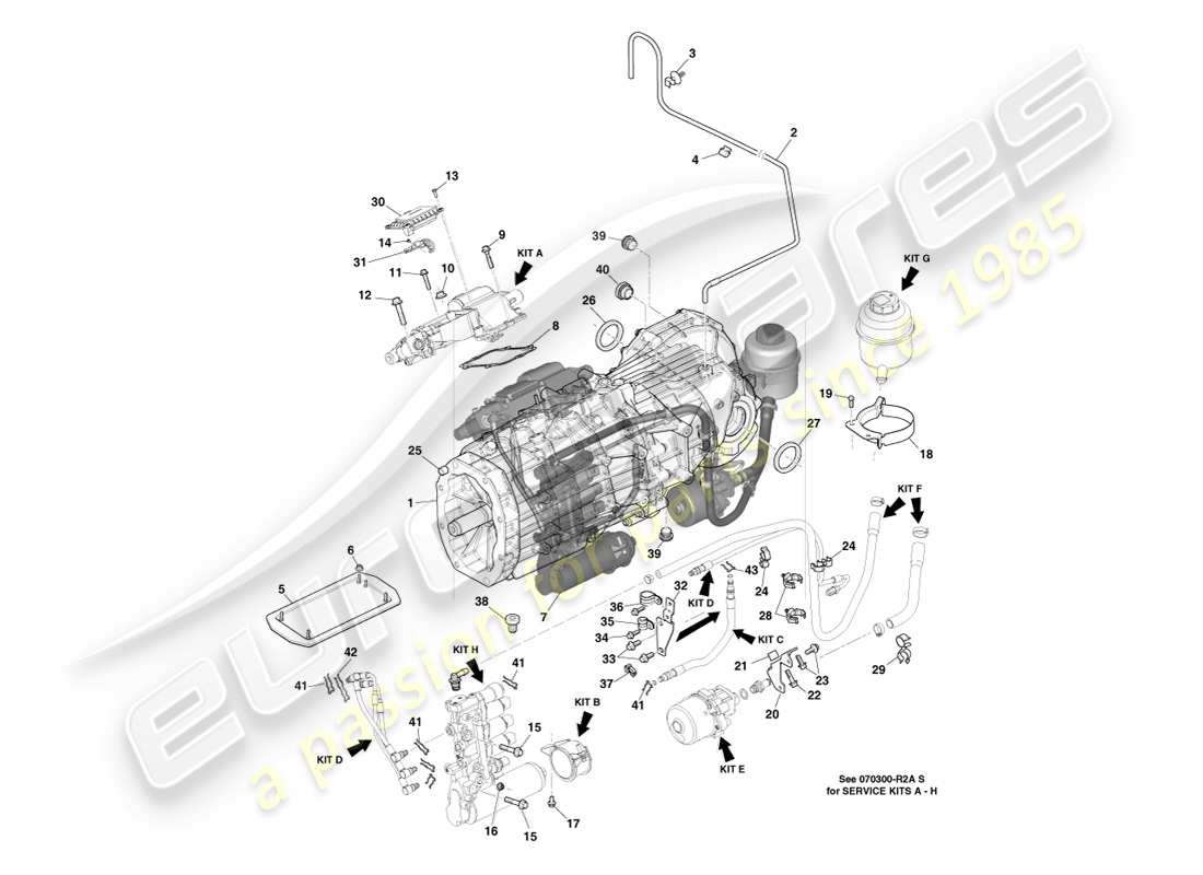 aston martin v8 vantage (2007) diagramma delle parti cambio, manuale, 7 spd