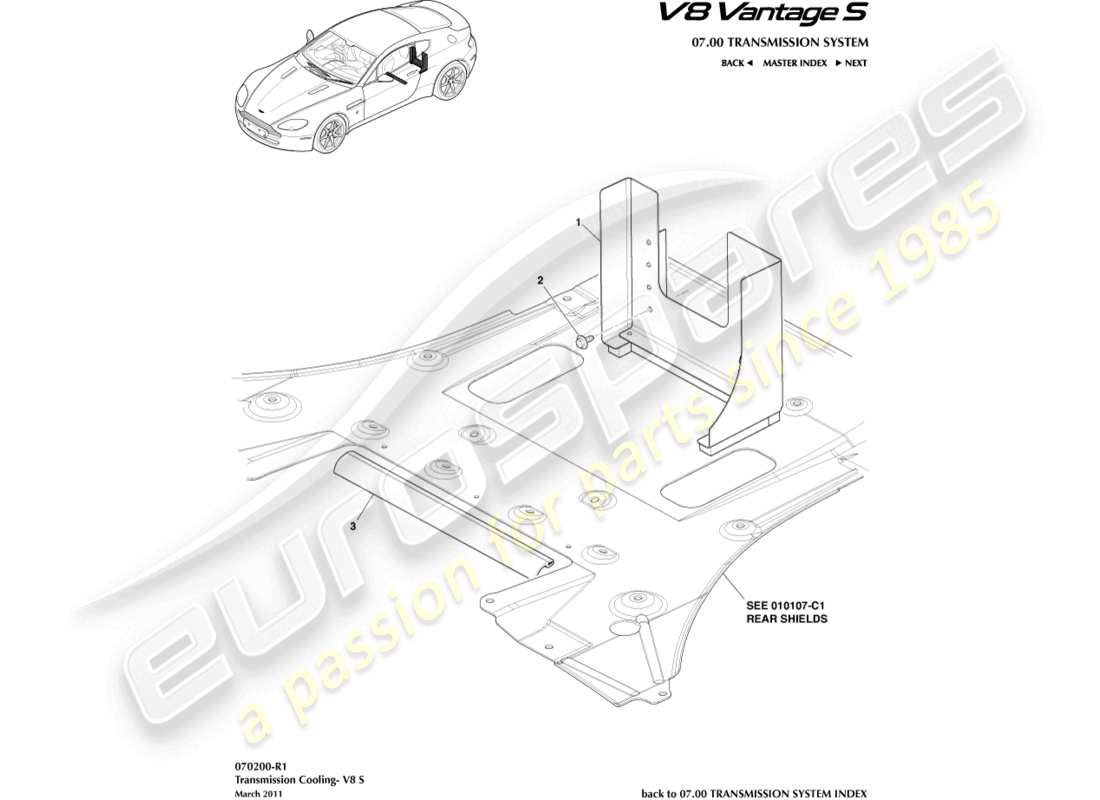 aston martin v8 vantage (2012) diagramma delle parti del condotto di raffreddamento