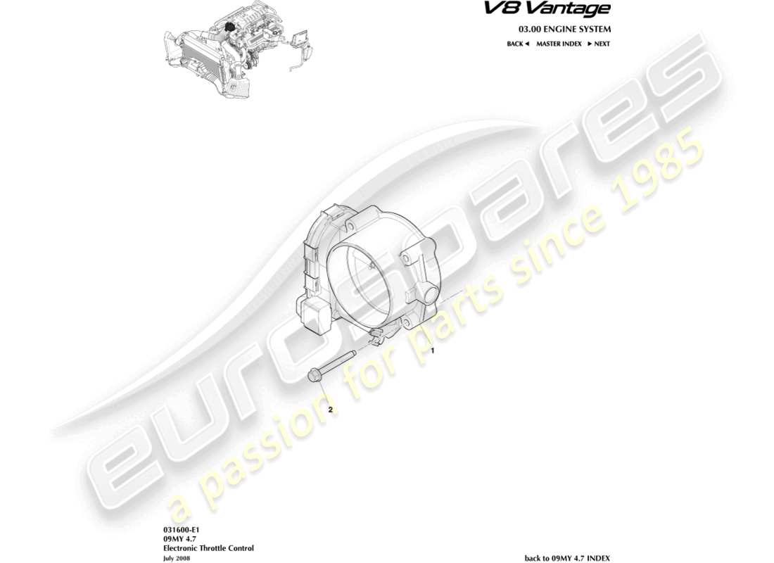 aston martin v8 vantage (2016) diagramma delle parti del controllo dell'acceleratore
