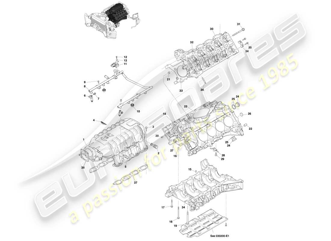 aston martin v8 vantage (2005) diagramma delle parti della struttura del motore