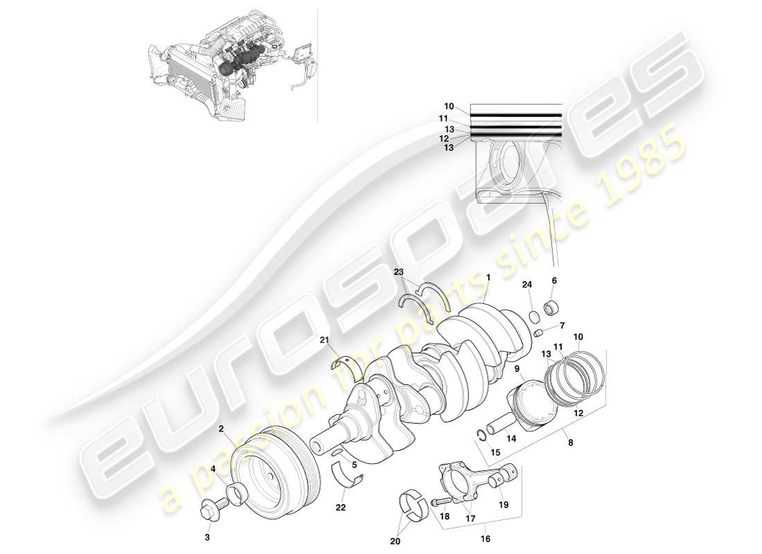 aston martin v8 vantage (2005) diagramma delle parti di conversione di potenza