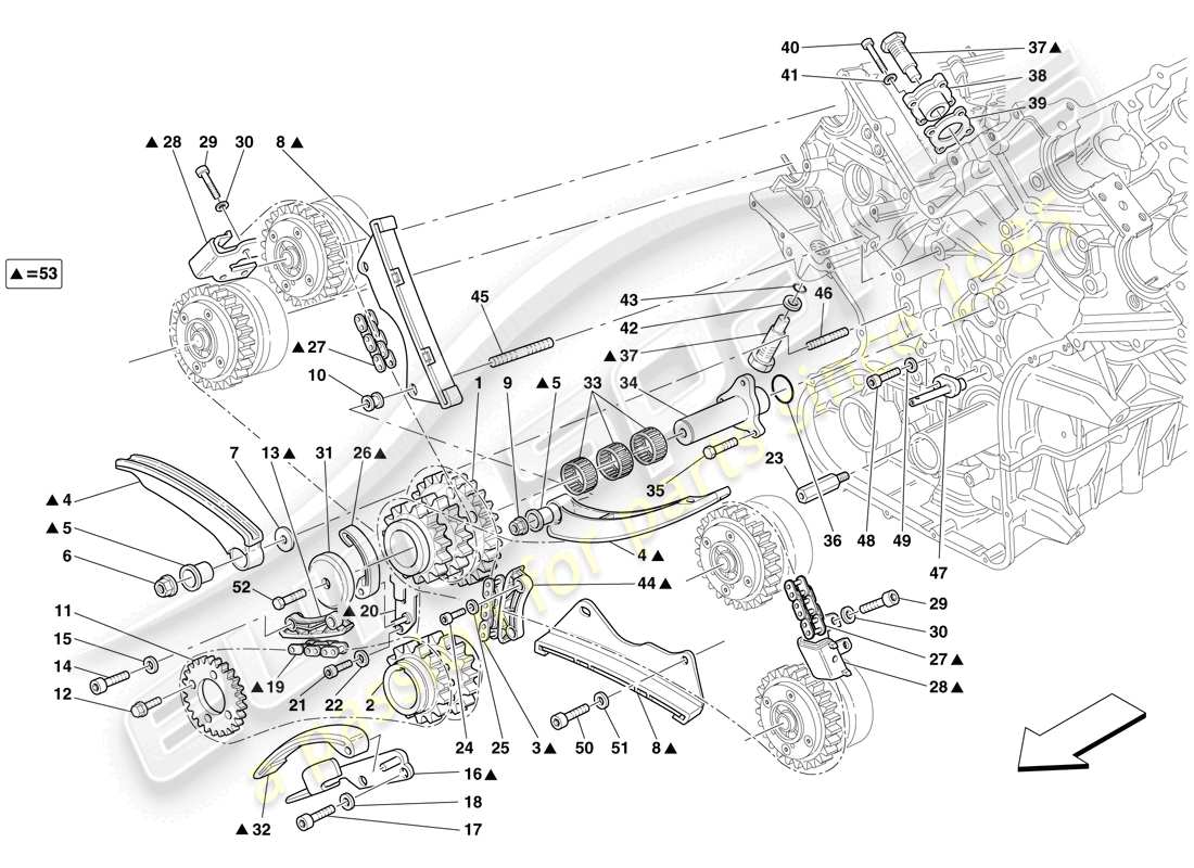 ferrari 599 gtb fiorano (europe) sistema di distribuzione - schema delle parti della trasmissione