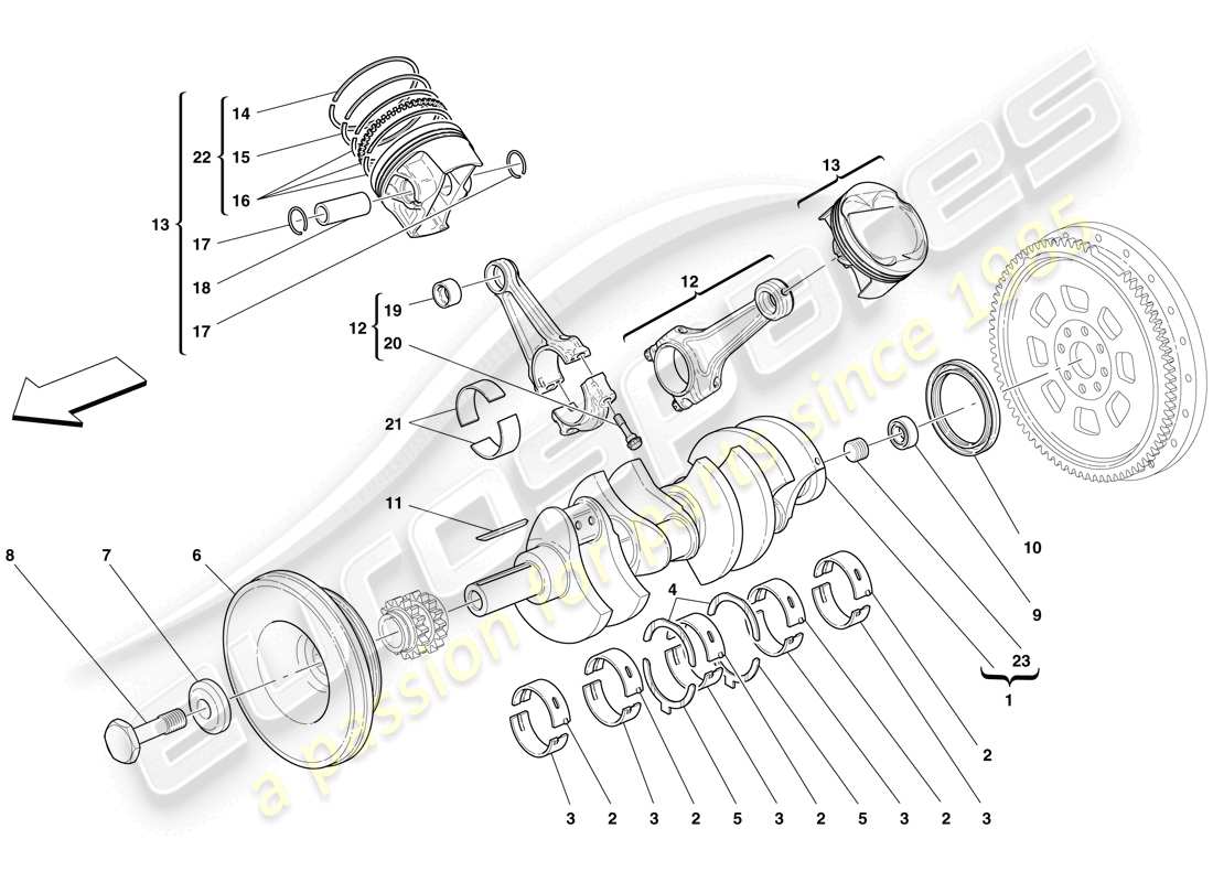 ferrari f430 spider (rhd) albero motore - bielle e pistoni schema parte