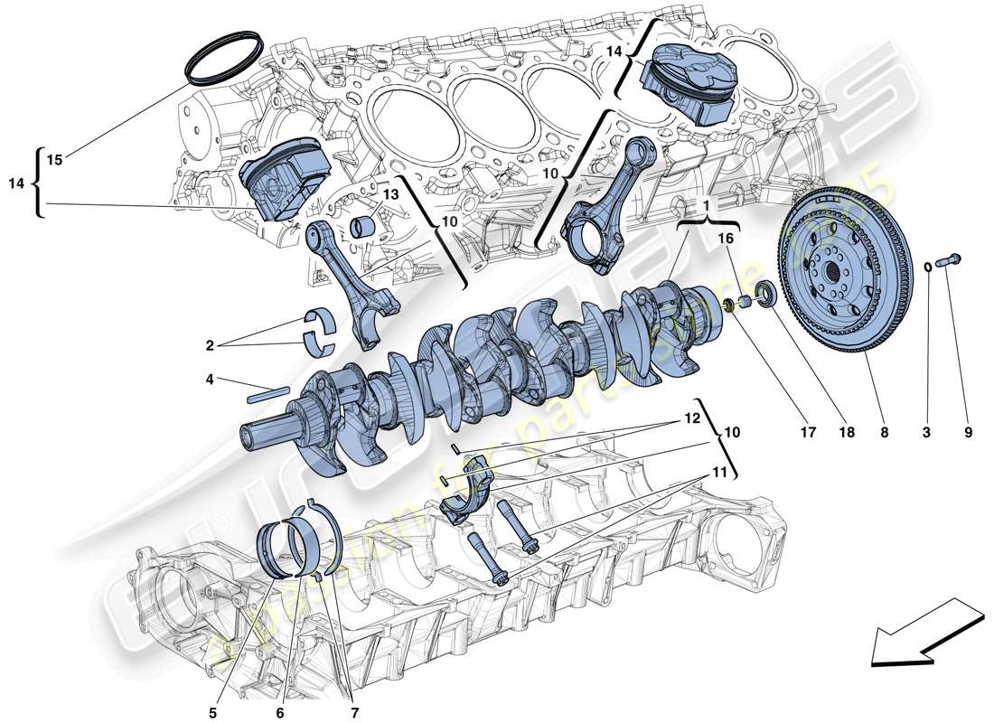 ferrari 812 superfast (rhd) albero motore - bielle e pistoni schema parte