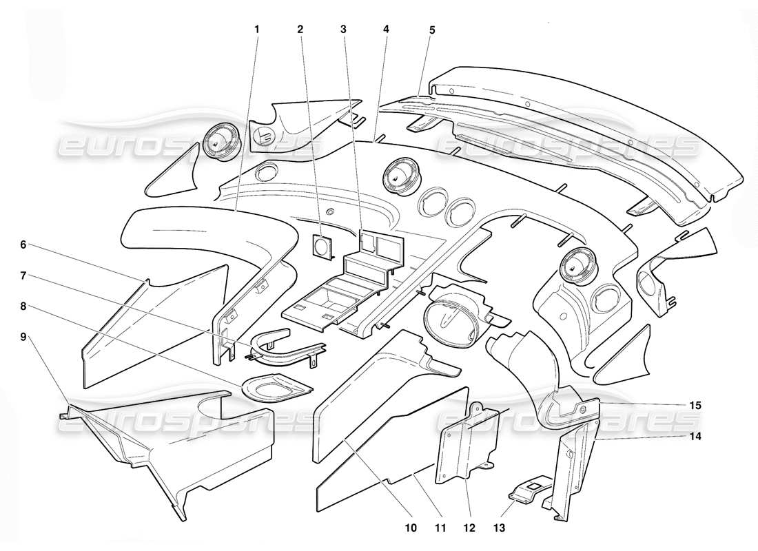 lamborghini diablo (1991) diagramma delle parti del rivestimento dell'abitacolo (valido per la versione australiana - ottobre 1991).