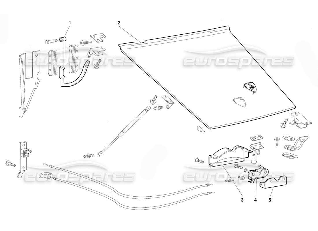 lamborghini diablo (1991) diagramma delle parti del cofano anteriore (valido per la versione australiana - ottobre 1991).