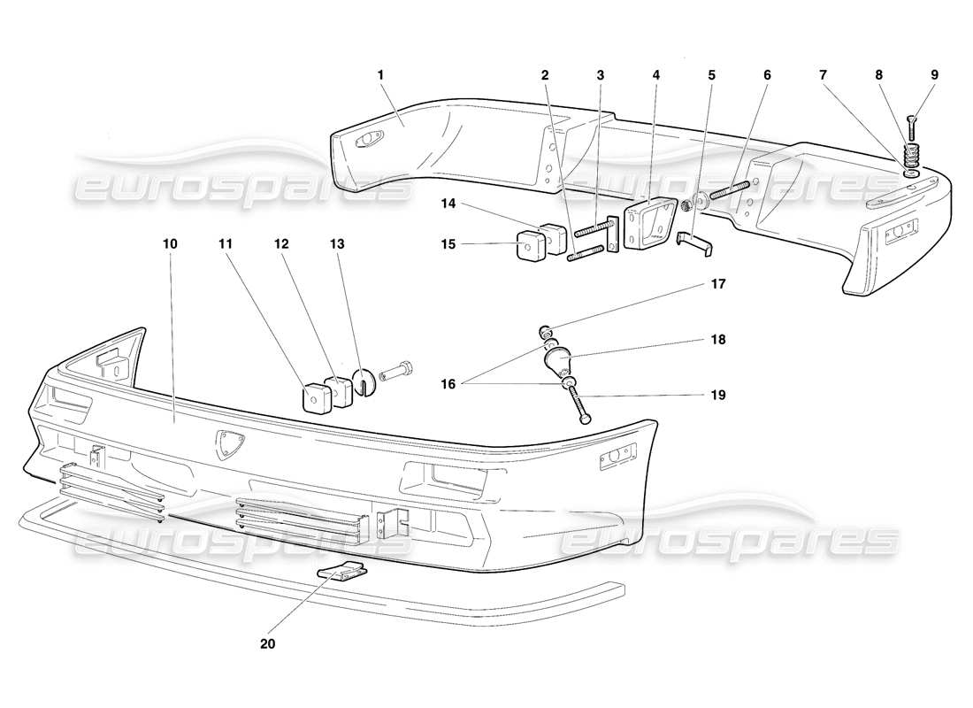 lamborghini diablo se30 (1995) diagramma delle parti paraurti (valido per gli usa - gennaio 1995).